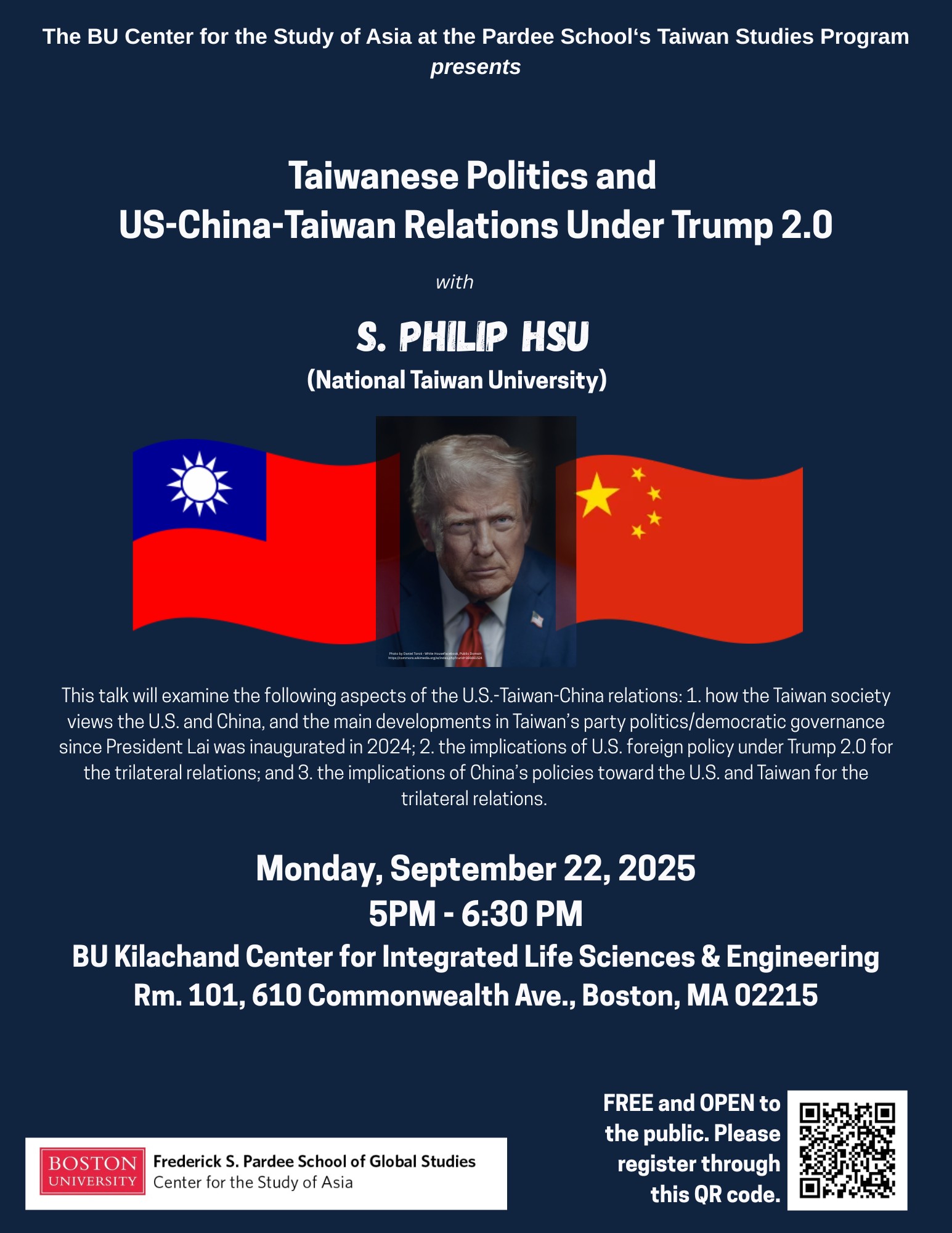 波士頓大學亞洲研究中心（BU Center for the Study of Asia, Pardee School Taiwan Studies  Program）專題講座