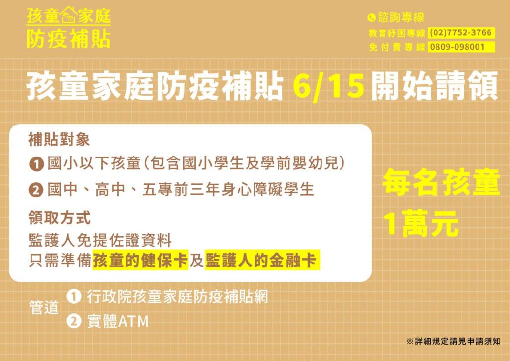 教育部防疫紓困振興專區-孩童家庭防疫補貼